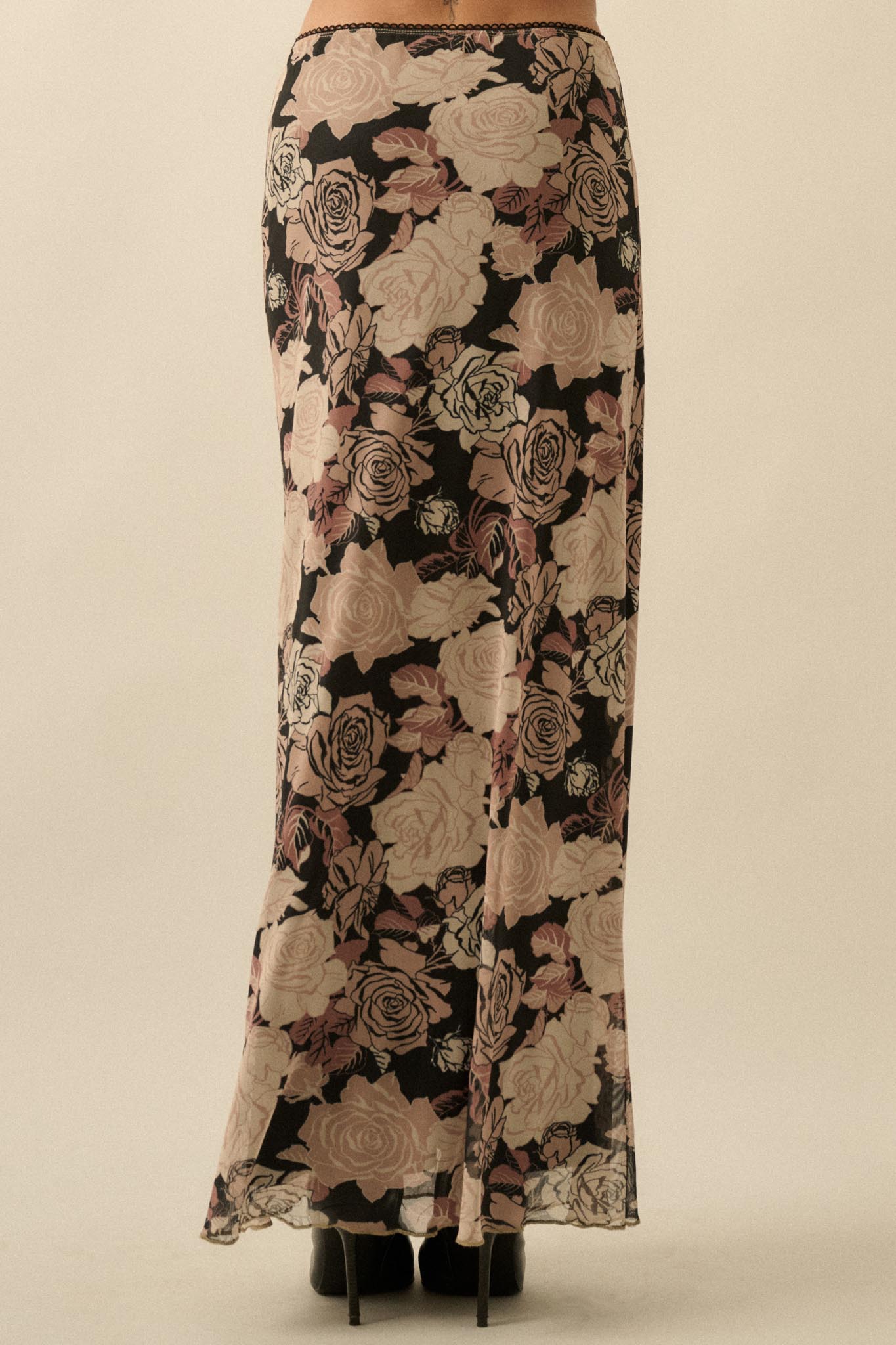 Evening Blooms Floral Mesh Maxi Skirt