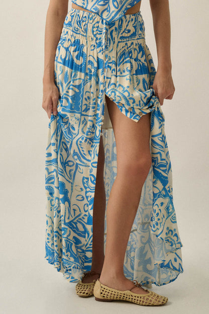 Born Nomad Abstract Floral-Print Button-Up Maxi Skirt