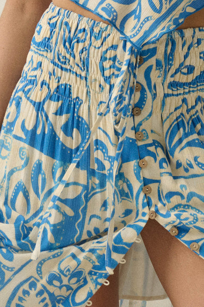 Born Nomad Abstract Floral-Print Button-Up Maxi Skirt