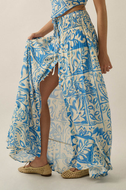 Born Nomad Abstract Floral-Print Button-Up Maxi Skirt