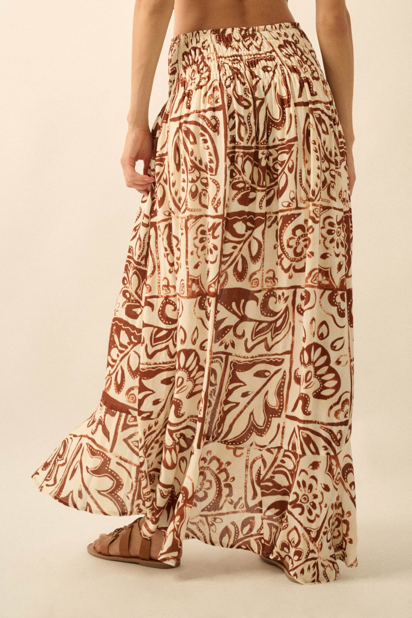 Born Nomad Abstract Floral-Print Button-Up Maxi Skirt