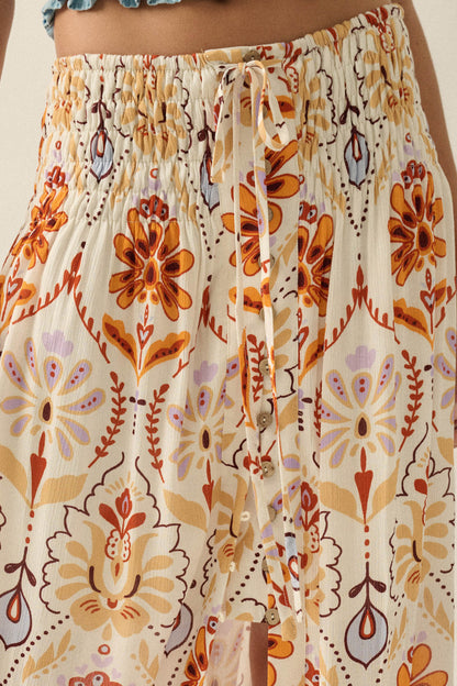 Exotic Garden Medallion-Print Button-Front Maxi Skirt