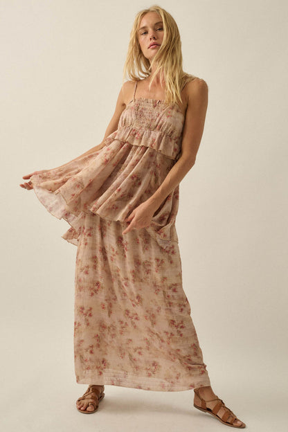 Full Bloom Striped Floral Chiffon Babydoll Cami Top