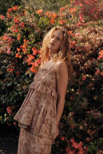 Full Bloom Striped Floral Chiffon Babydoll Cami Top