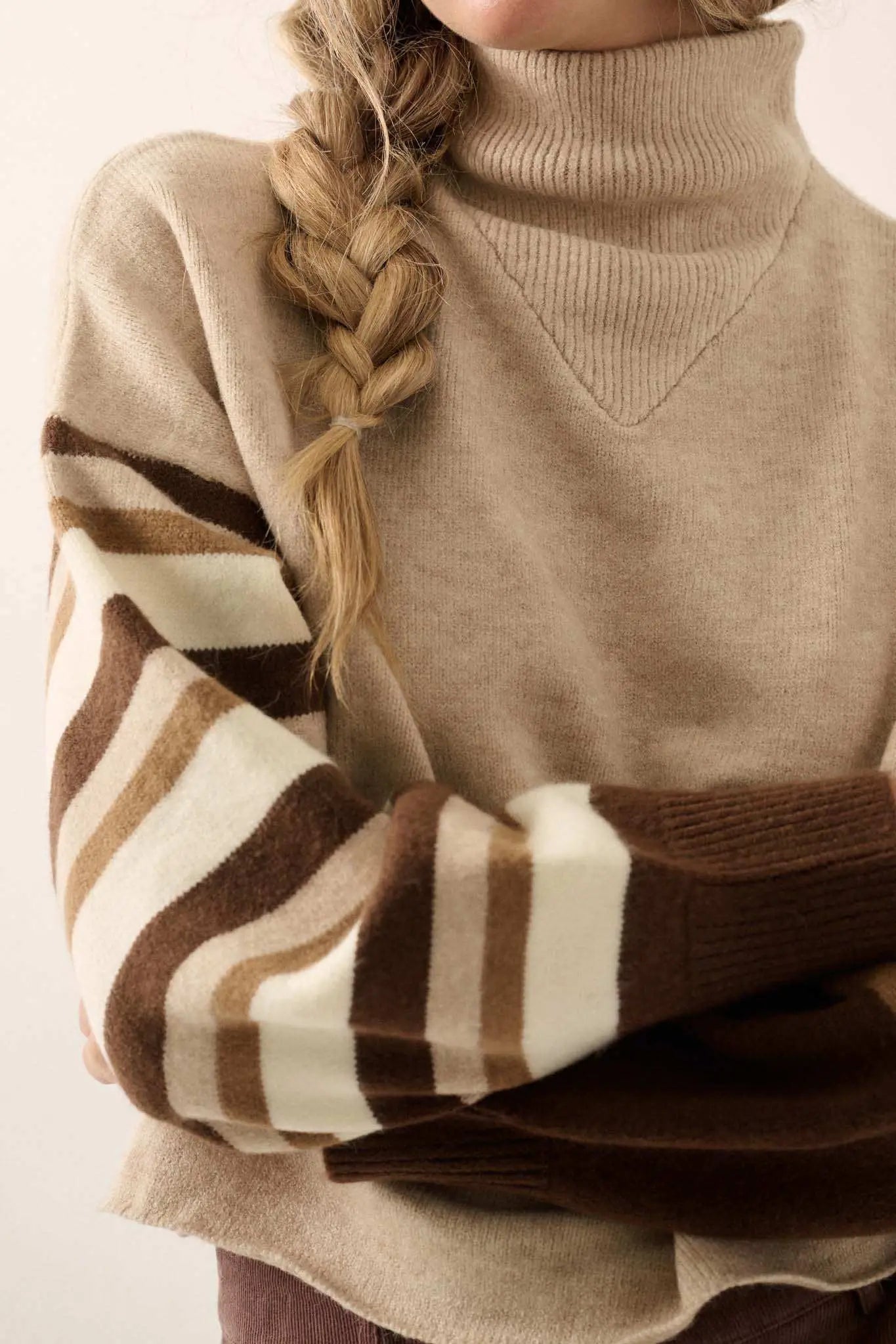 Hold On Striped Colorblock Funnel Neck Sweater