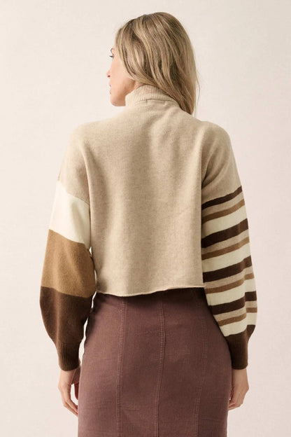 Hold On Striped Colorblock Funnel Neck Sweater