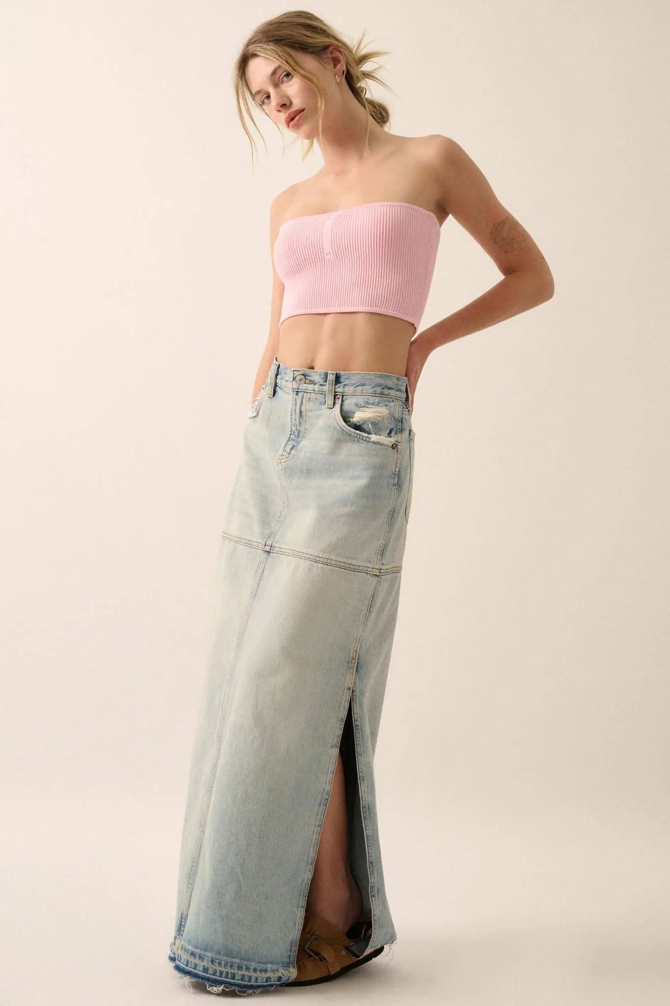 Shaper Fit Rib-Knit Bandeau Tube Top