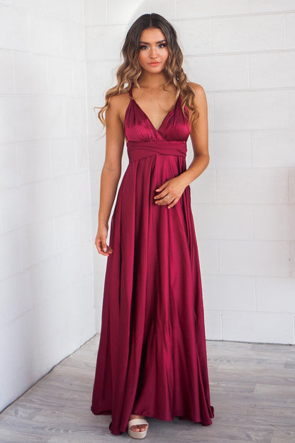 Pandora Multiway Gown - Wine Satin