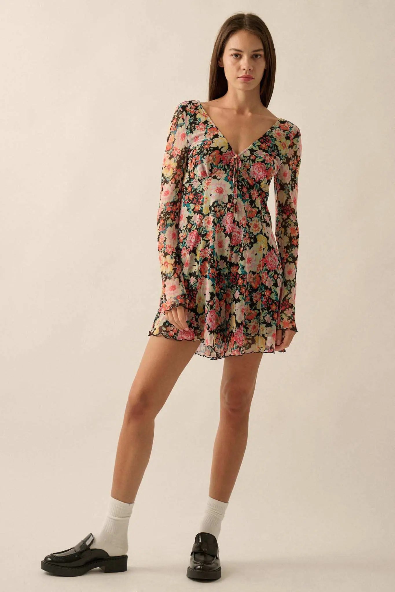 Growing Wild Floral-Print Mesh Long-Sleeve Romper