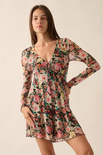 Growing Wild Floral-Print Mesh Long-Sleeve Romper