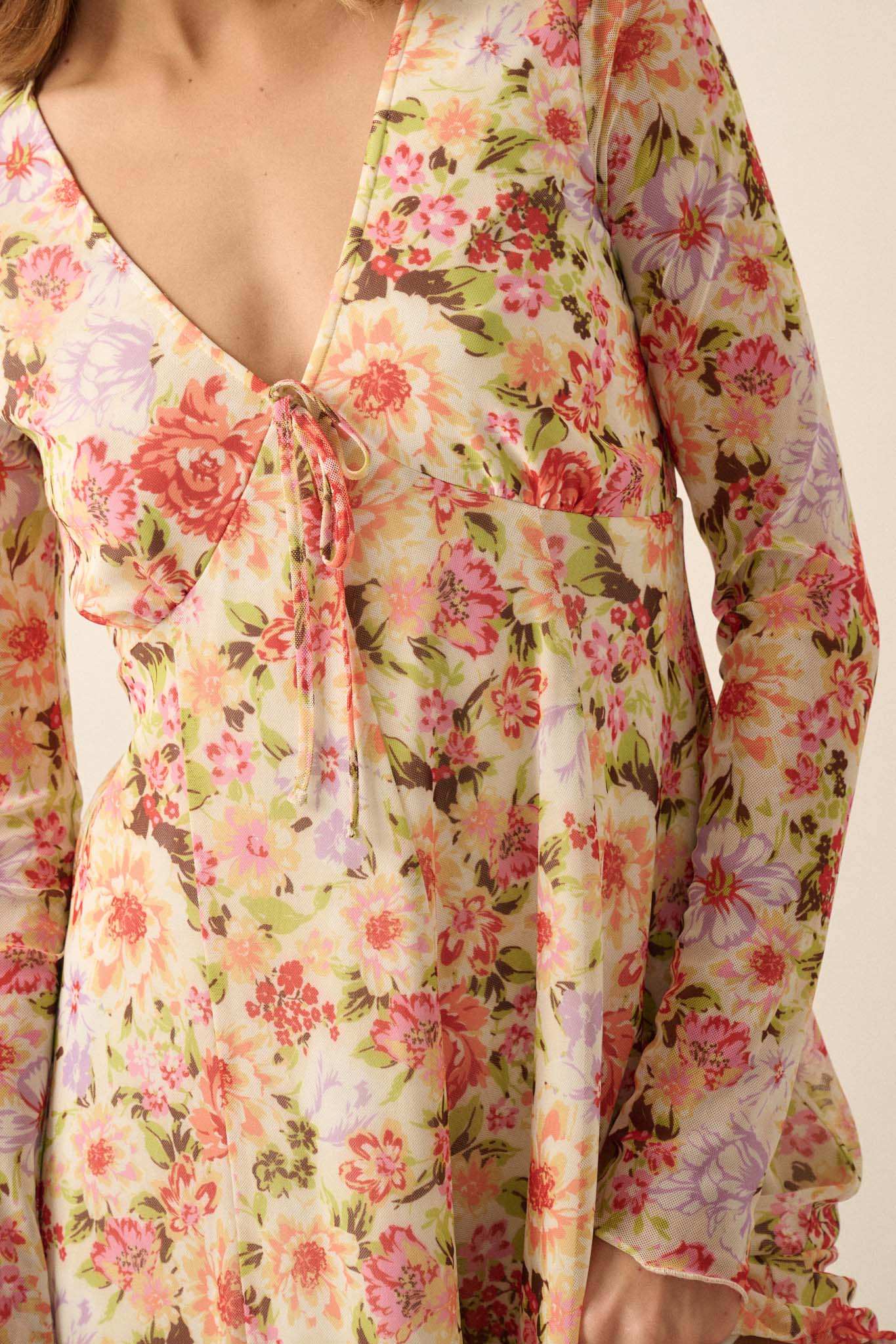 Growing Wild Floral-Print Mesh Long-Sleeve Romper