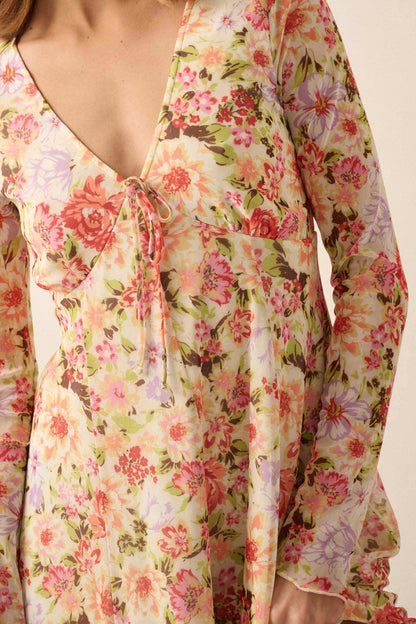 Growing Wild Floral-Print Mesh Long-Sleeve Romper
