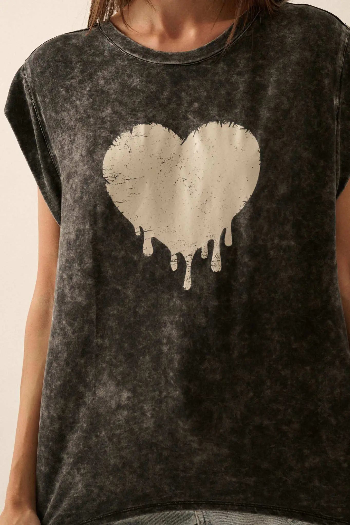 Melting Heart Vintage-Wash Cap-Sleeve Graphic Tee