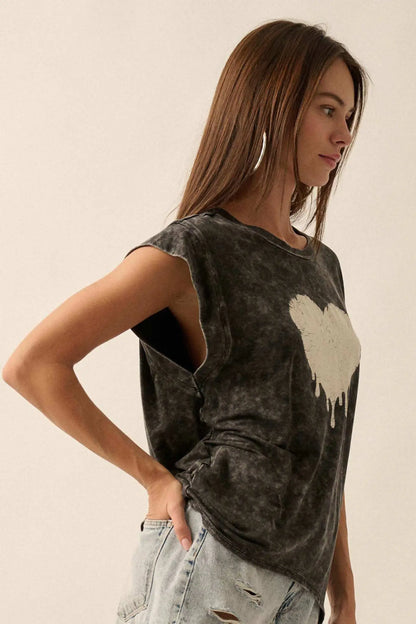 Melting Heart Vintage-Wash Cap-Sleeve Graphic Tee