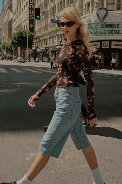 Fantastic Fall Floral Mesh Hooded Thumbhole Top