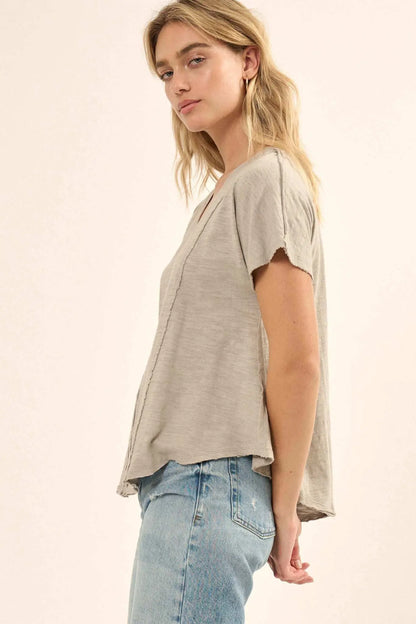 Easy Fit Vintage-Wash Slub Cotton Exposed-Seam Tee