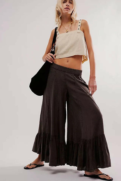 Willow Breeze Wide-Leg Boho Ruffle Pants
