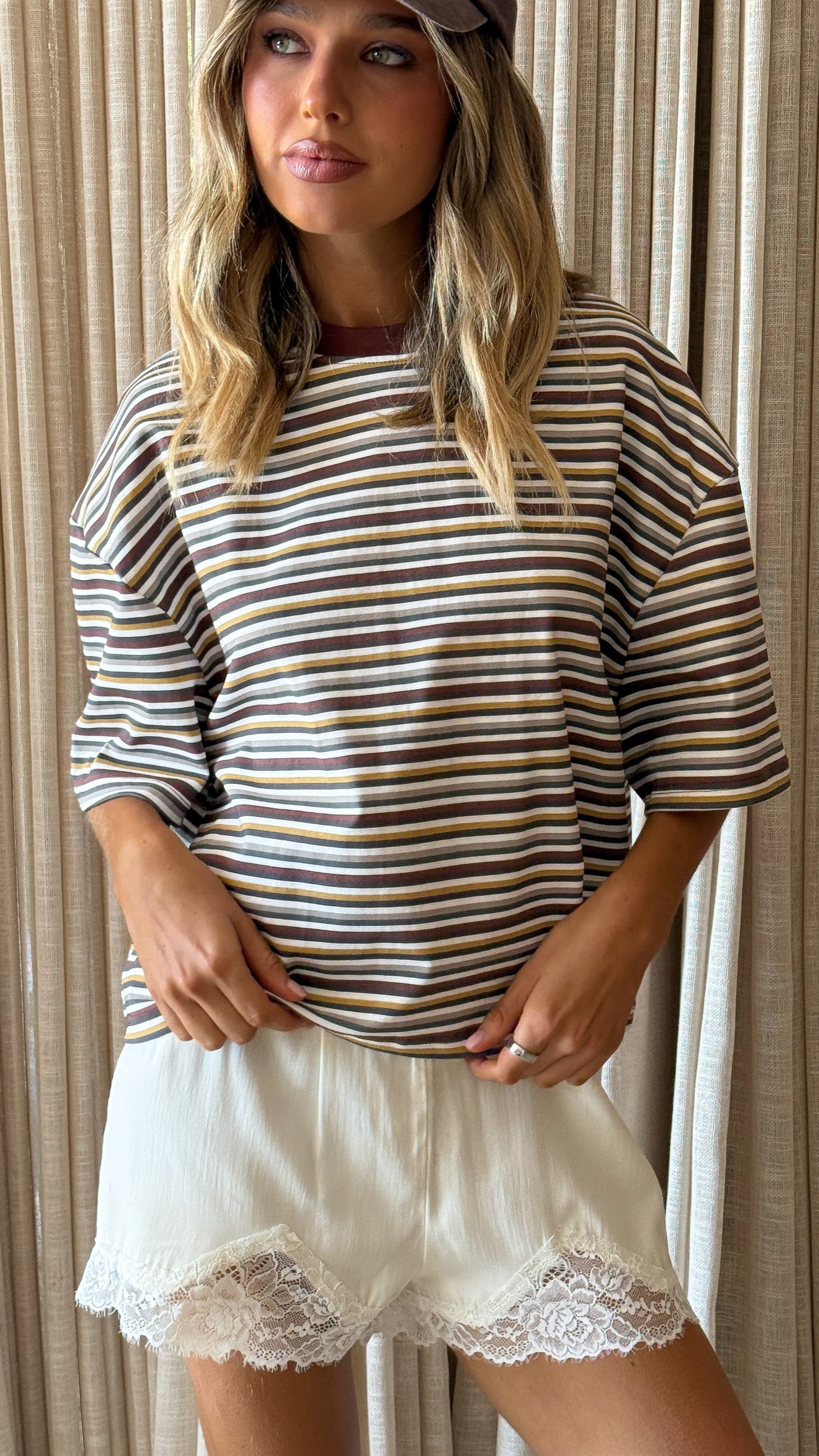 Paige Tee - Chocolate/Multi Stripe