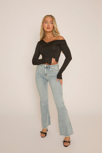 Black Asymmetric Off Shoulder Top - Idalia