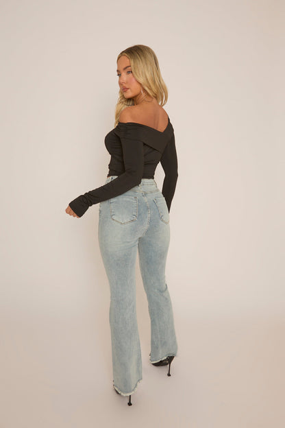 Black Asymmetric Off Shoulder Top - Idalia