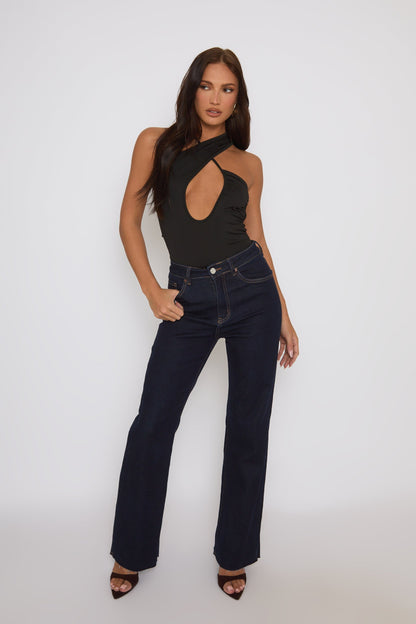 Black Asymmetric Detail Bodysuit - Gwyneth
