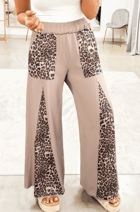 Mineral Wash Leopard Patchwork Wide Leg Pants