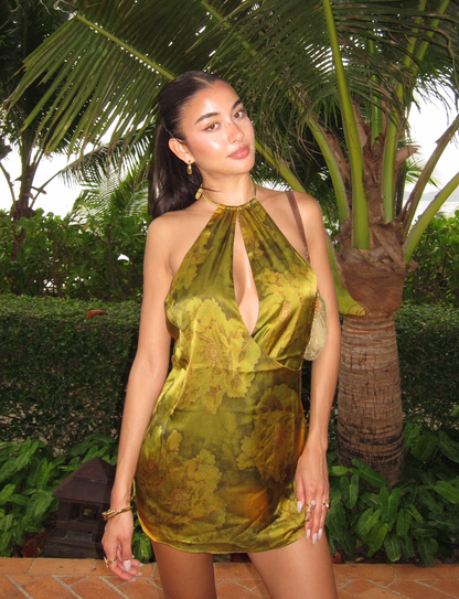 MONROE DRESS - GREEN : WATER COLOUR FLORAL