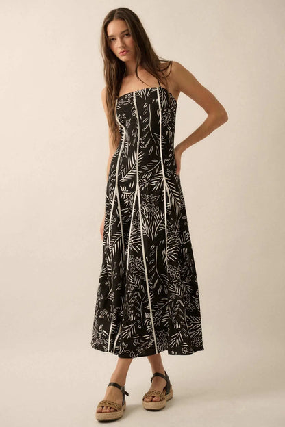 Artsy Blossoms Floral Paneled Halter Maxi Dress