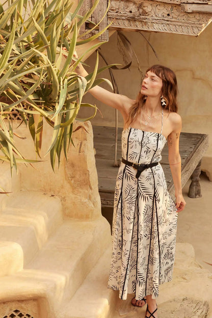 Artsy Blossoms Floral Paneled Halter Maxi Dress