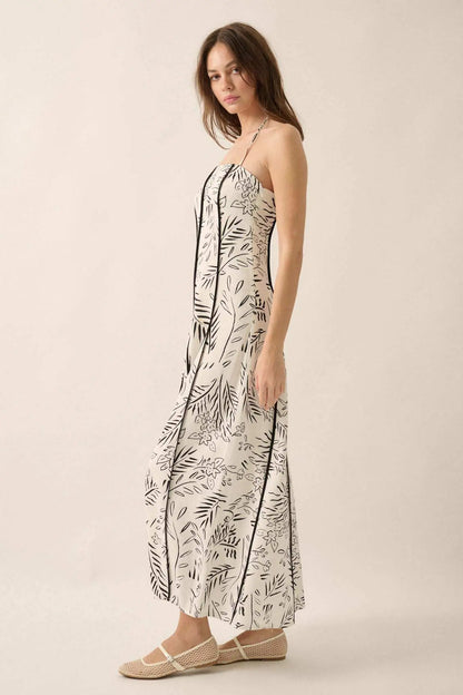 Artsy Blossoms Floral Paneled Halter Maxi Dress