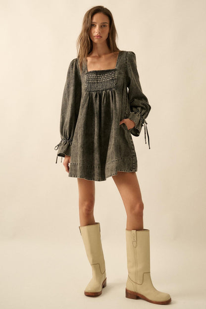 Dreaming in Denim Long-Sleeve Babydoll Mini Dress