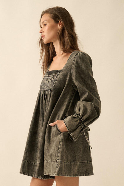 Dreaming in Denim Long-Sleeve Babydoll Mini Dress