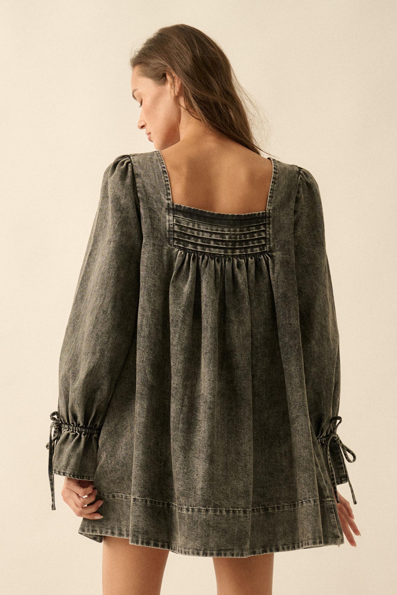 Dreaming in Denim Long-Sleeve Babydoll Mini Dress