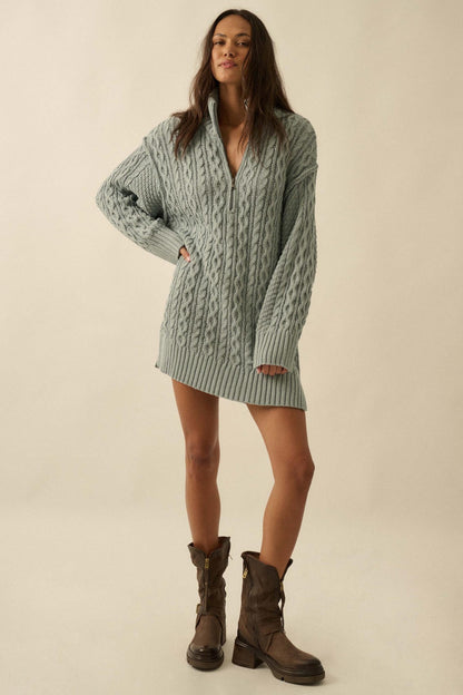 Plot Twist Half-Zip Cable Knit Sweater Dress