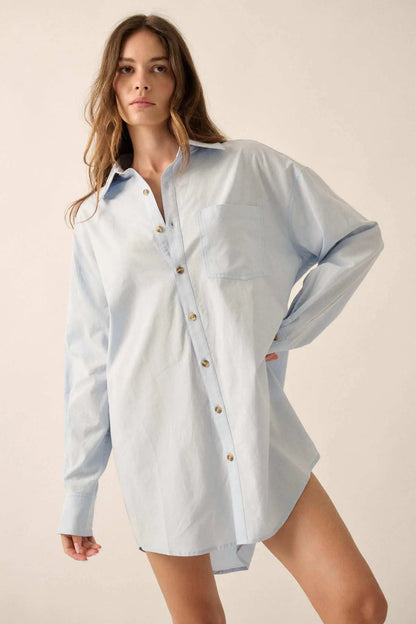 Moving Forward Oversize Button-Up Mini Shirt Dress