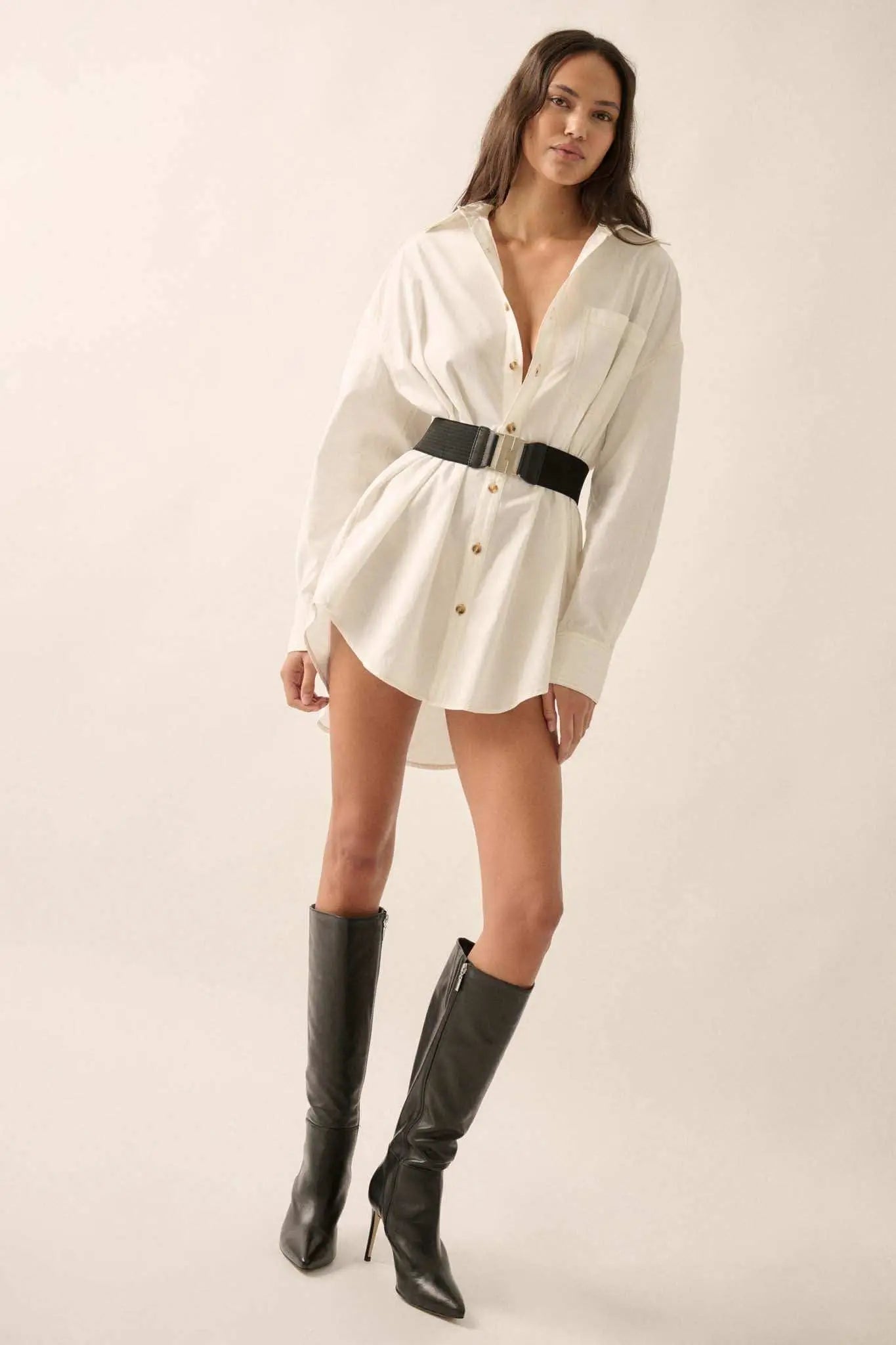 Moving Forward Oversize Button-Up Mini Shirt Dress