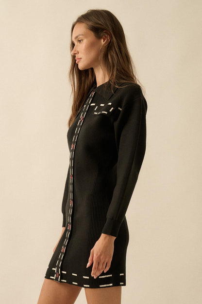 Stitch Perfect Collared Mini Sweater Shirt Dress