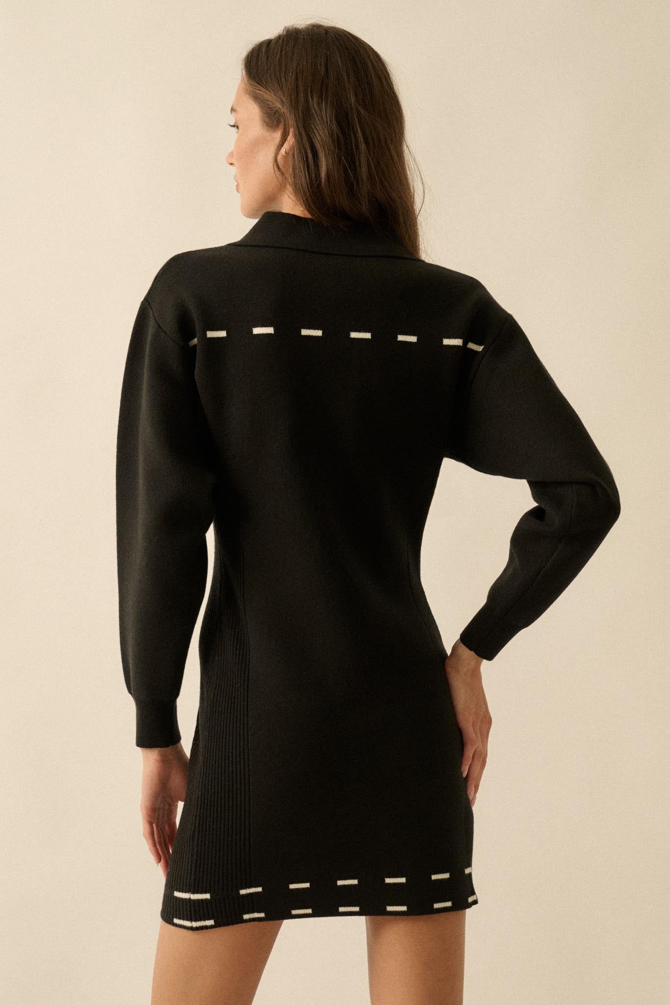 Stitch Perfect Collared Mini Sweater Shirt Dress