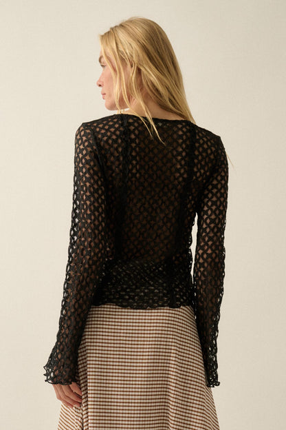 Kiss Me Quick Sheer Ruffled Floral Lace Cardigan