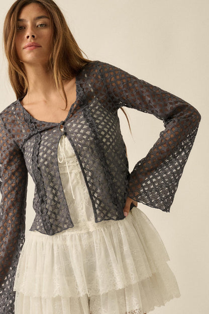 Kiss Me Quick Sheer Ruffled Floral Lace Cardigan