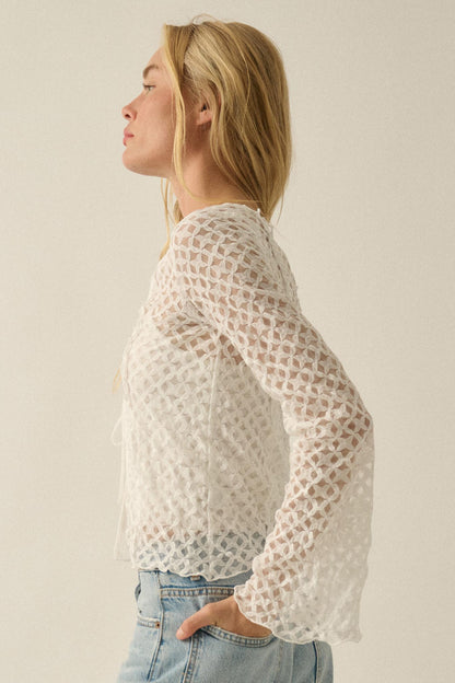 Kiss Me Quick Sheer Ruffled Floral Lace Cardigan