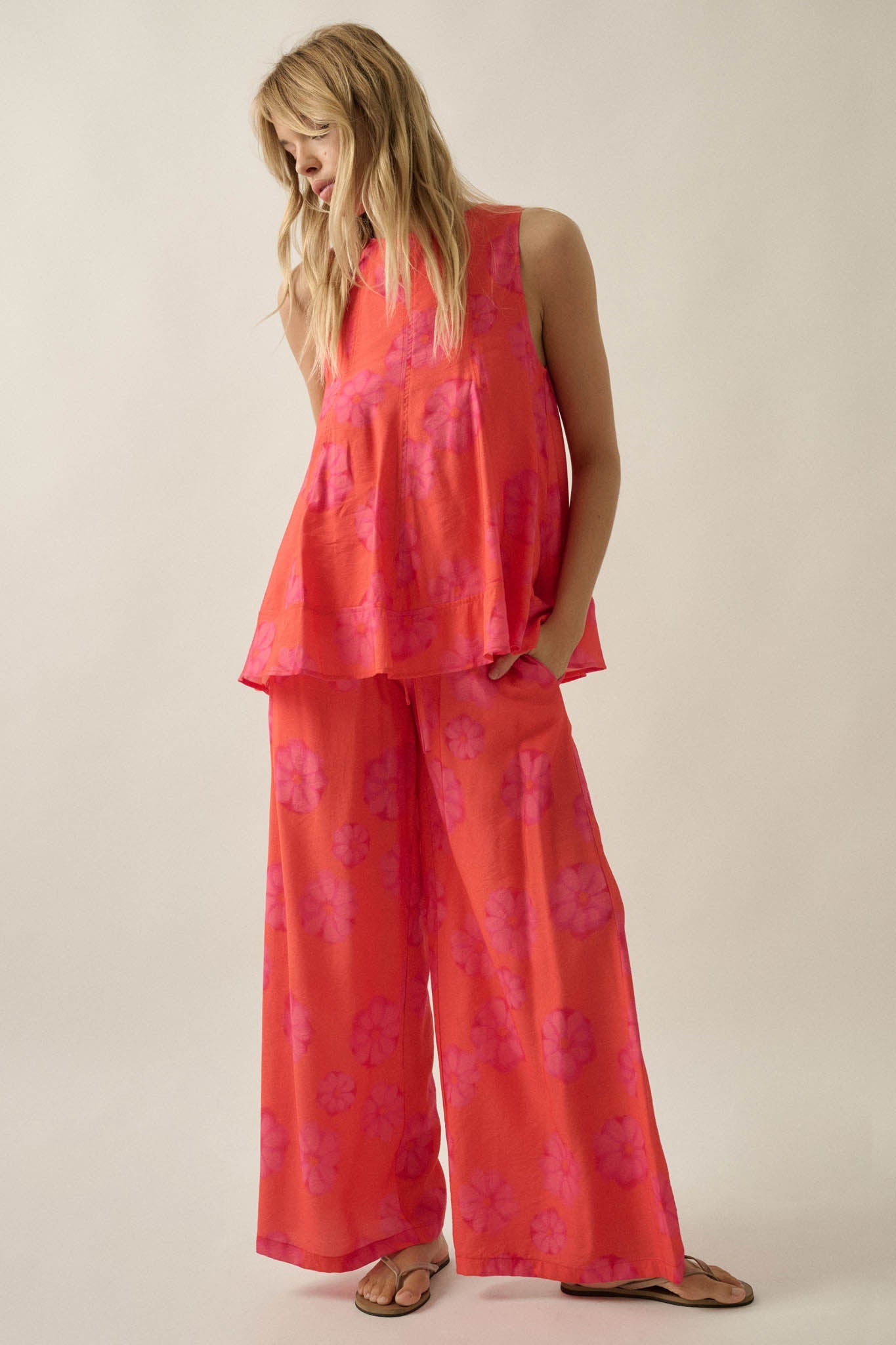 Delightful Days Floral Wide-Leg Drawstring Pants