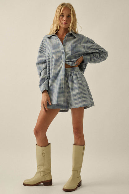 Sunny Sunday Plaid Seersucker Pleated Shorts