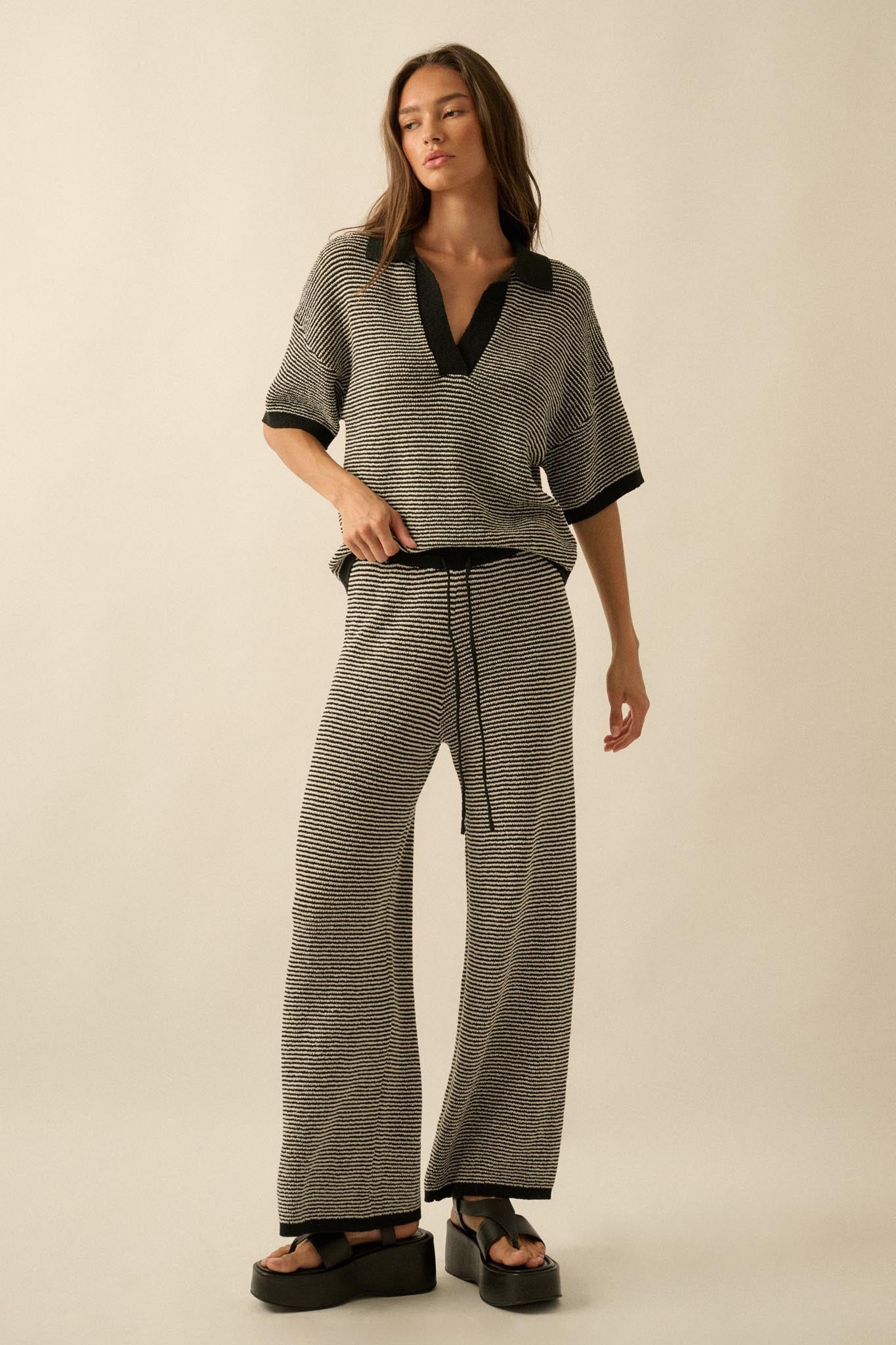 Blessed Day Striped Knit Drawstring Sweater Pants