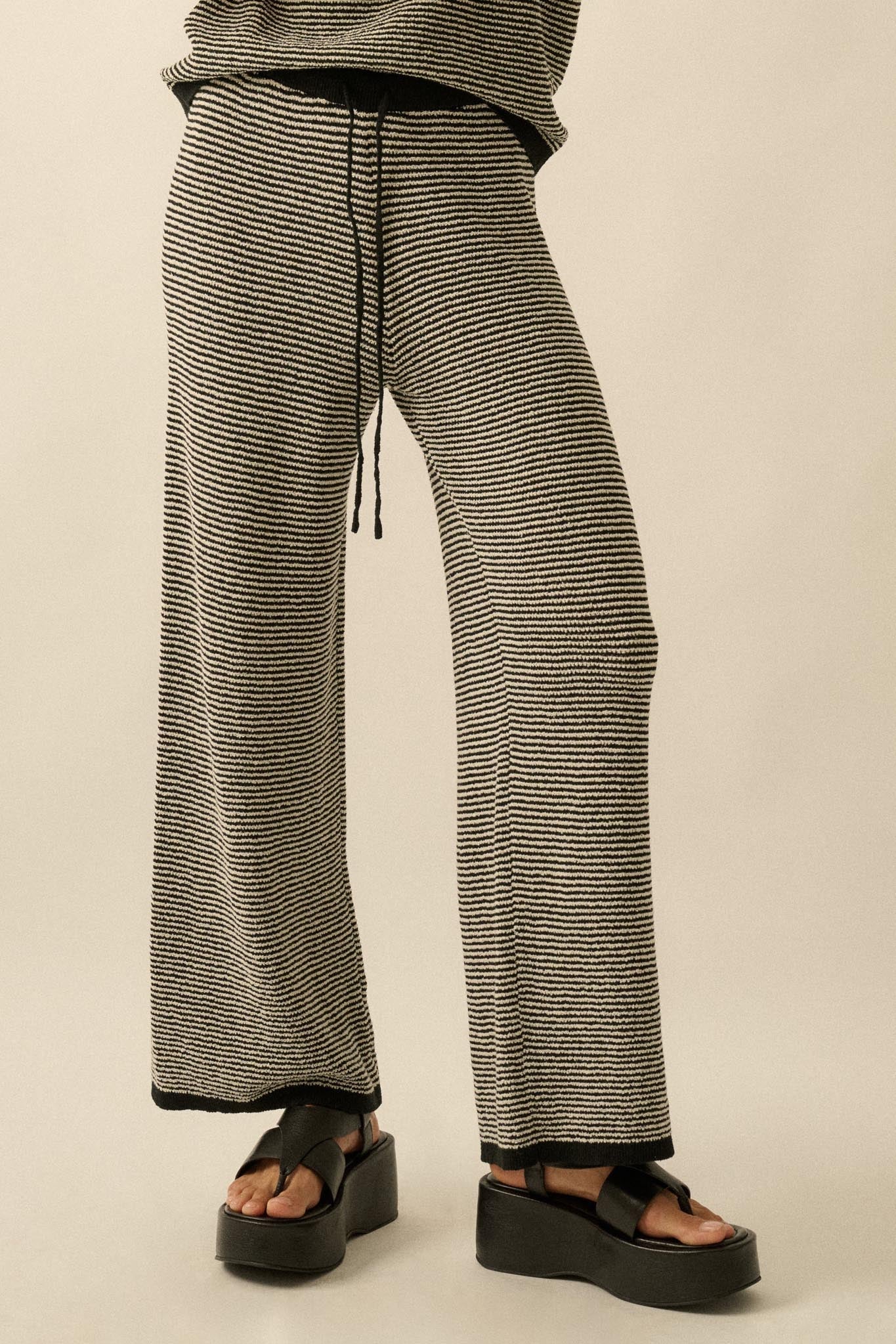 Blessed Day Striped Knit Drawstring Sweater Pants