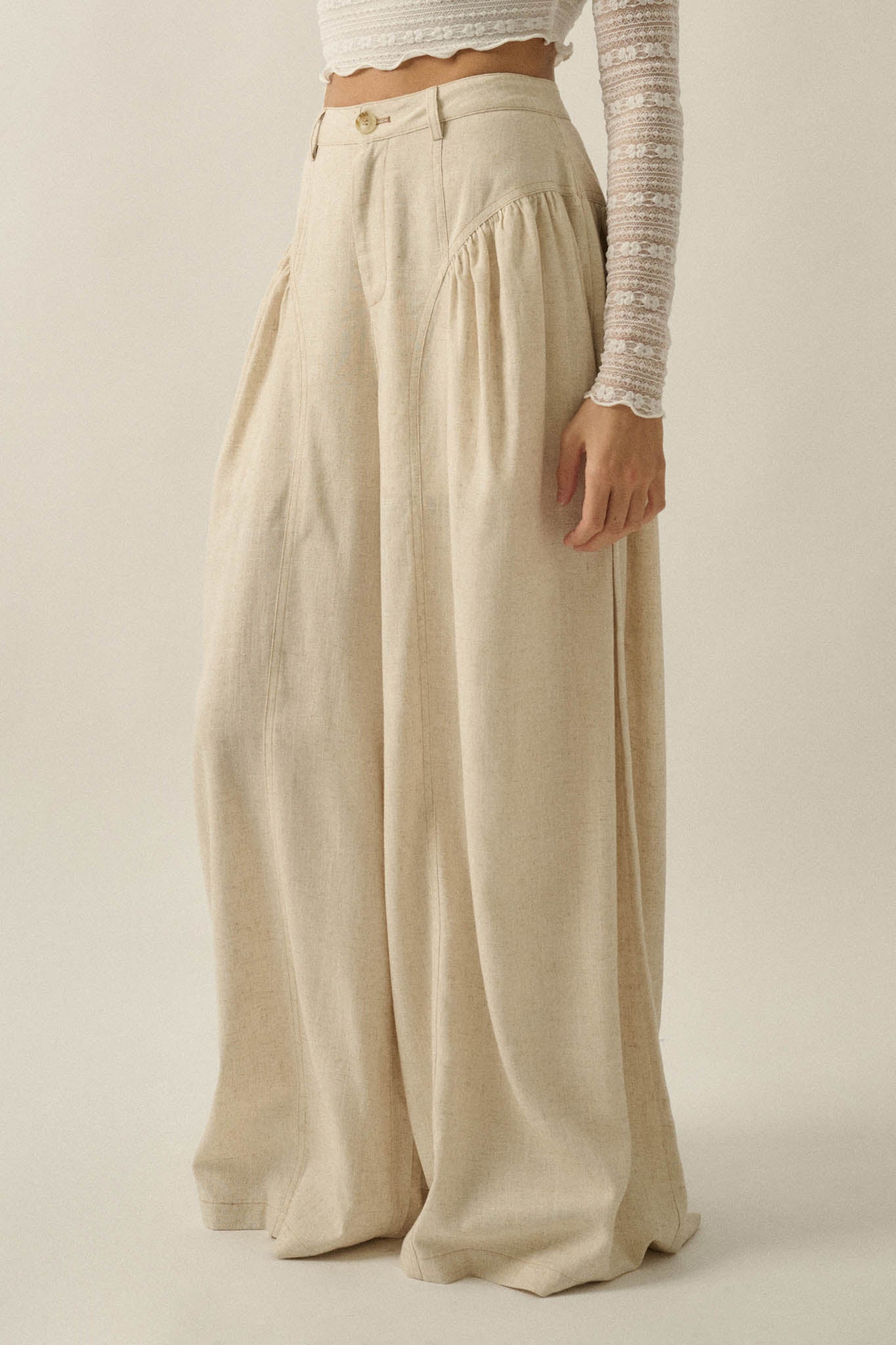 Natural Habitat Linen-Blend Gathered Wide-Leg Pants