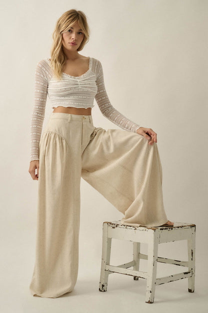 Natural Habitat Linen-Blend Gathered Wide-Leg Pants