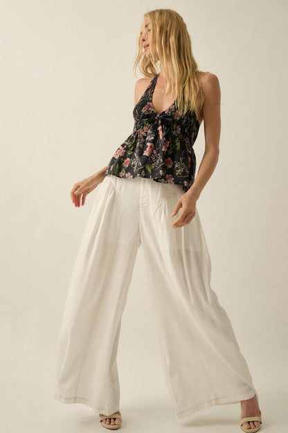 Natural Habitat Linen-Blend Gathered Wide-Leg Pants
