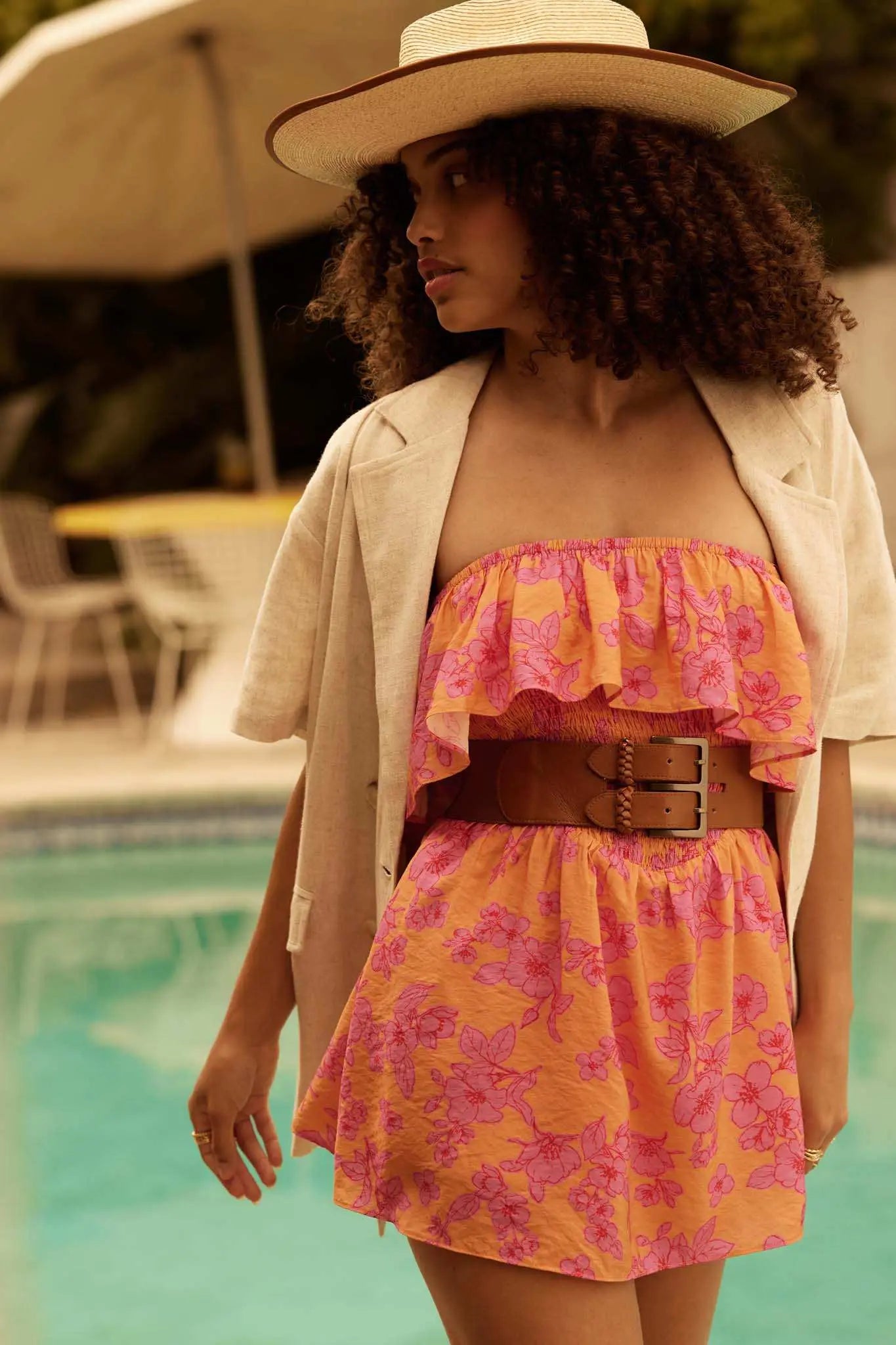 Sunrise Garden Floral Strapless Flounce Romper