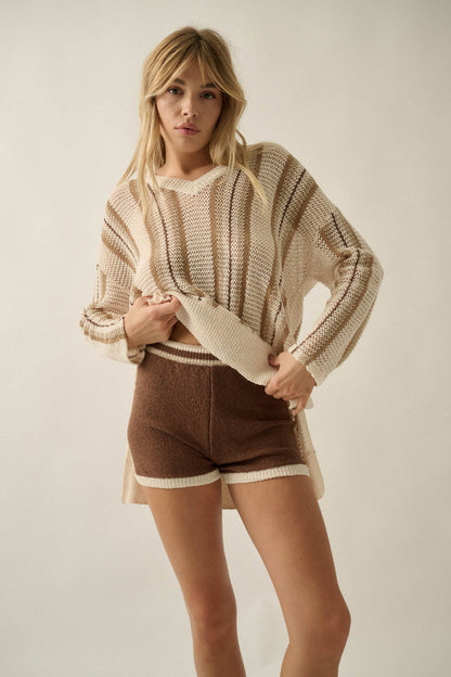 High Tide Stripe-Detail Knit Sweater Shorts